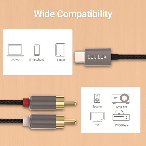 Cubilux USB to RCA Audio Cable with 384KHz/24-bit DAC, USB A Male to 2 Male RCA Stereo AUX Cord, 2RCA Auxilary Cable for Laptop, PC, Computer, 6 Feet in Kuwait