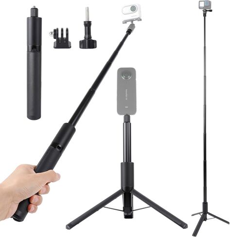 حامل ثلاثي عصا سيلفي قابل للتمديد 48 بوصة لـ Insta360 One x2 x3 RS go3، GoPro Hero 12 11 10 9 8 7 6 5 Max، DJI Osmo Action4 3 2، وكاميرا عمل أخرى، مونوبود بعمود قابل للتمديد 24.5-122 سم in Kuwait