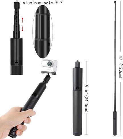 حامل ثلاثي عصا سيلفي قابل للتمديد 48 بوصة لـ Insta360 One x2 x3 RS go3، GoPro Hero 12 11 10 9 8 7 6 5 Max، DJI Osmo Action4 3 2، وكاميرا عمل أخرى، مونوبود بعمود قابل للتمديد 24.5-122 سم in Kuwait