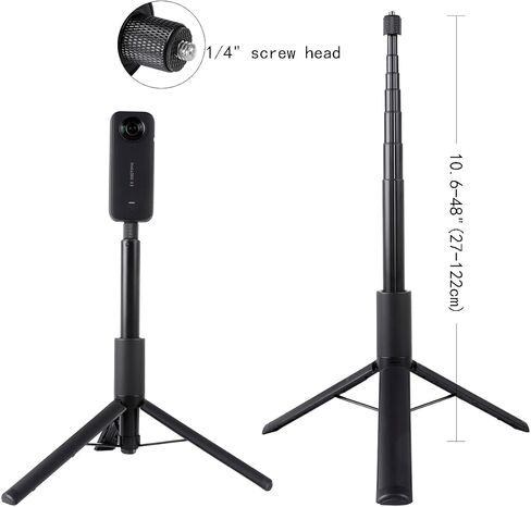 حامل ثلاثي عصا سيلفي قابل للتمديد 48 بوصة لـ Insta360 One x2 x3 RS go3، GoPro Hero 12 11 10 9 8 7 6 5 Max، DJI Osmo Action4 3 2، وكاميرا عمل أخرى، مونوبود بعمود قابل للتمديد 24.5-122 سم in Kuwait