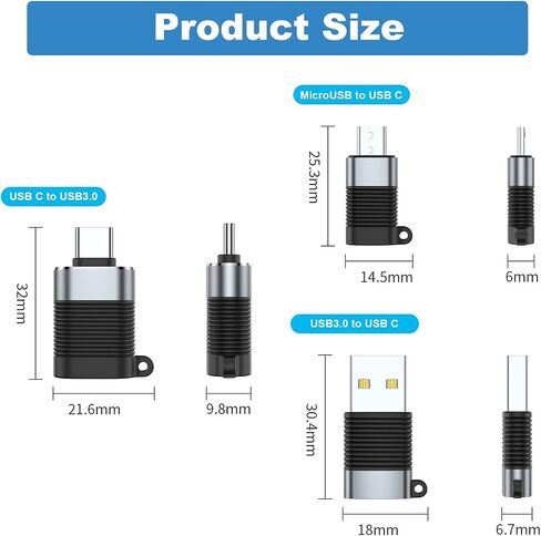 محول AreMe USB C (6 حزم)، Micro USB ذكر إلى USB C أنثى، USB 3.0 ذكر إلى USB C أنثى، USB Type-C ذكر إلى USB 3.0 أنثى موصل محول (أسود) in Kuwait
