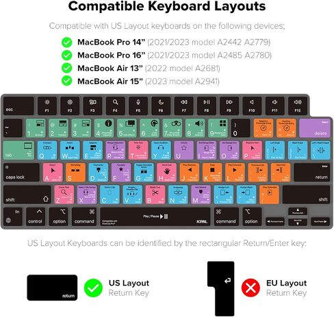 JCPal Final Cut Pro Shortcut Guide Keyboard Cover for 2021/2023 M1/M2/M3 Apple MacBook Pro 14 inch and MacBook Pro 16 inch, 2022 M2 MacBook Air 13 inch, 2023 M2 MacBook Air 15 inch (US-Layout) in Kuwait