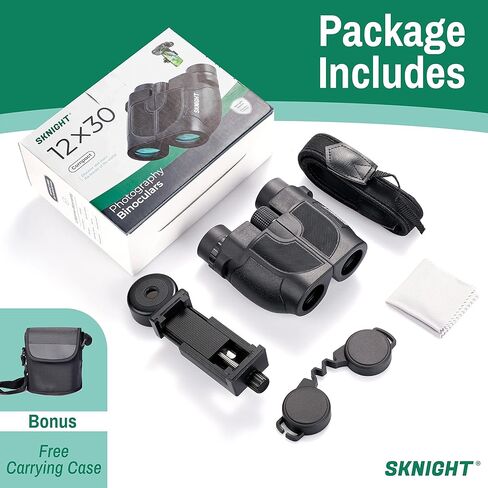 Sknight 12x30 Compact Binoculars for Adults and Kids with Phone Adapter, Small Binoculars with Large View, Lightweight Binoculars for Travel Bird Watching Concert Sports in Saudi Arabia