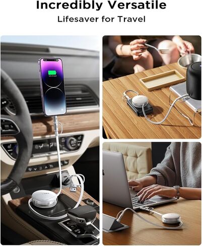 LISEN Multi Charging Cable, 5 in 1 Retractable iPhone Charger Cord, 60W [Fast Charging & Data Sync] iPhone 15 Pro Retractable Charging Cable with IP/Type C/USB A Port for iPad/IP/Samsung/PS/Tablets in Saudi Arabia