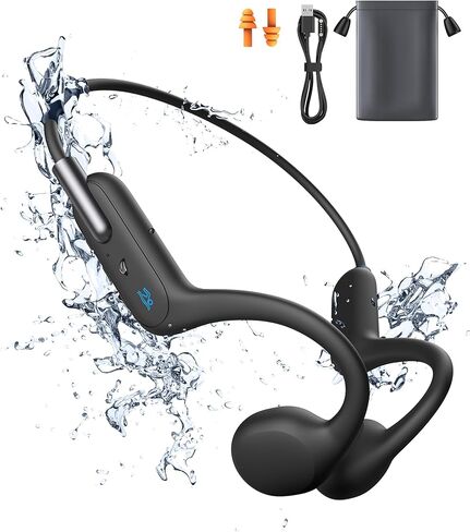 Bone Conduction Headphones, Wireless Open-Ear Headphones, Bluetooth 5.3 with Mic - MP3 Play Built-in 32GB Memory, IPX8 Waterproof Sports Headphones for Gym Workout Swimming Running Cycling. in Kuwait