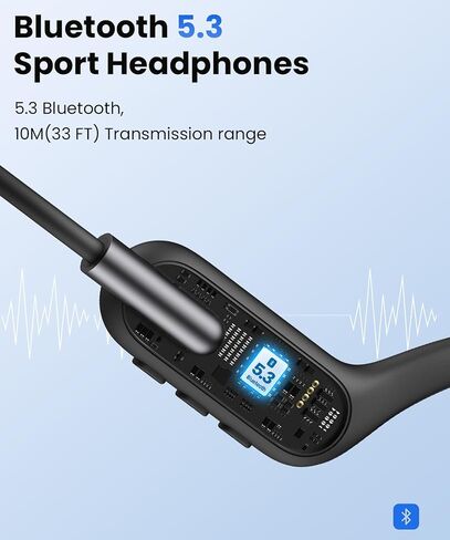 Bone Conduction Headphones, Wireless Open-Ear Headphones, Bluetooth 5.3 with Mic - MP3 Play Built-in 32GB Memory, IPX8 Waterproof Sports Headphones for Gym Workout Swimming Running Cycling. in Kuwait