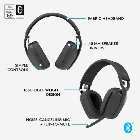 Logitech Zone Vibe 100 Lightweight Wireless Over Ear Headphones with Noise Canceling Microphone, Advanced Multipoint Bluetooth Headset, Works with Teams, Google Meet, Zoom, Mac/PC - Rose in Saudi Arabia