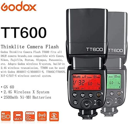 فلاش خارجي GODOX TT600 متوافق مع كاميرا Canon/Nikon/Pentax/Olympus/Fuji وغيرها من كاميرات DSLR مع Hotshoe القياسي، وإخراج عالي GN60، ودعم الزناد اللاسلكي in Saudi Arabia