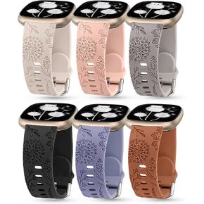 Minyee 3 حزم منقوشة بالزهور متوافقة مع Fitbit Versa 4/Versa 3/Sense 2/Sense Band Women، لطيف ناعم من السيليكون على شكل زهرة الهندباء مصمم رياضي حزام صيفي فاخر لـ Versa 4 in Kuwait
