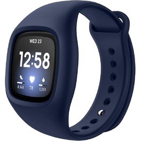 سوار SURITCH متوافق مع أساور Fitbit Versa 3/Fitbit Sense مع حافظة، حافظة واقية من السيليكون الناعم مع حزام لأساور المعصم الرياضية للنساء والرجال (أسود) in Kuwait