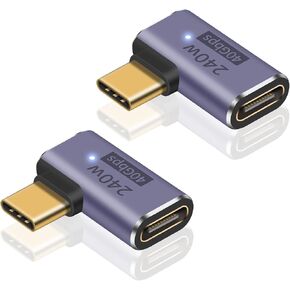 Poyiccot USB C Right Angle Adapter 240W, Right Angle 90 Degree USB C Male to Female Extender Support 40Gbps Data Transfer, 8K Video with LED Light for ipad, MacBook, Tablet, Phone, 2pcs in Saudi Arabia