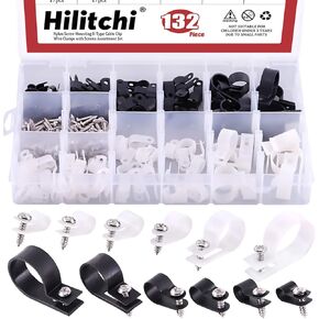 Hilitchi 135 قطعة 6 أحجام كابل بلاستيكي أبيض مشبك R نوع برغي تركيب سلك تثبيت مشابك كابلات مجموعة متنوعة مع مسامير لقناة كابل إدارة الأسلاك (مقاطع من 6 مم إلى 23 مم) in Kuwait