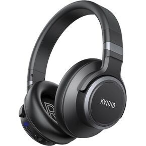 KVIDIO Active Noise Cancelling Headphones, 65 Hours Playtime Bluetooth Headphones with Microphone, Transparency Mode, Deep Bass and Hi-Fi Stereo Sound (Black) (Black)