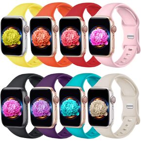 8 Pack Bands Compatible with Apple Watch Band 38mm 40mm 41mm 42mm 44mm 45mm 49mm for Women Men, Breathable Soft Silicone Waterproof Sport Strap Compatible with iWatch Series Ultra 9 8 7 6 5 4 3 2 1 SE