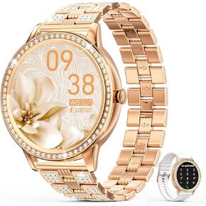 Nemheng Smart Watches for Women(Call Receive/Dial),Waterproof Fitness Smartwatch for Android iOS Phone Health Smartwatches with Text and Call Blood Pressure Heart Rate Sleep Monitor Pedometer Gold in Kuwait