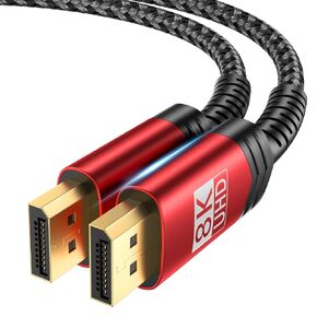 كابل JSAUX DisplayPort 1.4، كابل DP (8K@60 هرتز، 2K@240 هرتز، 4K@144 هرتز، 32.4 جيجابت في الثانية)، منفذ عرض إلى كابل منفذ العرض 1.4 (كابل DP إلى DP) متوافق مع ألعاب الكمبيوتر المحمول وتلفزيون الكمبيوتر وشاشة الكمبيوتر 6.6 قدم - أحمر