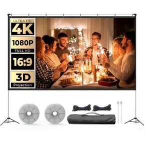 Portable Projector Screen with Stand, WEWATCH 100 Inch Projection Screen 16:9, 4K HD Rear Front Projections Movies Screen with Carry Bag for Indoor Outdoor Home Theater Backyard Cinema Travel in Kuwait