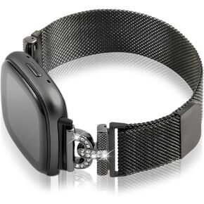 HAYONLIY Magnetic Bands Compatible for Fitbit Sense 2/Fitbit Versa 4/Fitbit Sense/Fitbit Versa 3, Mesh Stainless Steel Bling Strap, Dressy Replacement Adjustable Wristband for Women