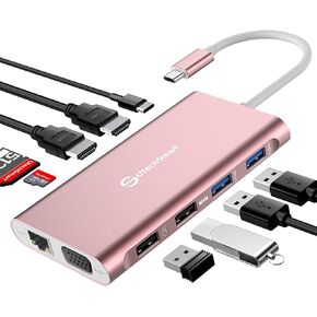 Docking Station, UtechSmart Triple Monitors Laptop Docking Station USB C Adapter with 2 HDMI, VGA,PD3.0,SD TF Card Reader, 4 USB Ports USB-C Dock Compatible for MacBook & Windows