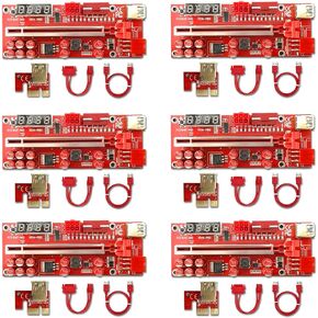 IIAzimps PCI-E Riser V014 Pro 10 Capacitors GPU Riser Adapter Card PCI Express 1X to 16X Extension Cable with 12 LED Indicators for Bitcoin Ethereum Mining BTC ETH Miner Rig (6 Pcs Pack)