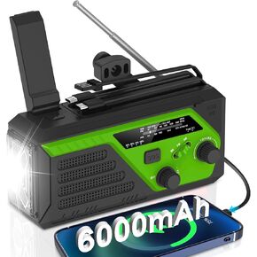 【أحدث 2023】راديو كرنك يدوي للطوارئ بقدرة 6000 مللي أمبير في الساعة، راديو محمول AM FM NOAA للطقس، راديو يعمل بالبطارية مع 4 كابل شحن مدمج، بنك الطاقة، مصباح قراءة مصباح يدوي LED، إنذار SOS للمنزل في حالات الطوارئ in Kuwait