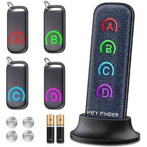 Key Finder: EIRIX Wireless Item Locator with 80dB Loud Sound and 131ft Working Range, New Fabric Slim Key Tracker for Finding Key, Remote, Pet and Wallet 1 Transmitter + 4 Receivers
