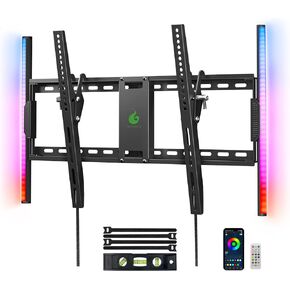 Greenstell TV Wall Mount with LED Lights, Tilt TV Mount for 37"-75" Flat/Curved TVs, Low Profile Wall Mount TV Bracket Fit 16"-24" Stud, Max VESA 600x400mm, Holds up to 132lbs in Kuwait