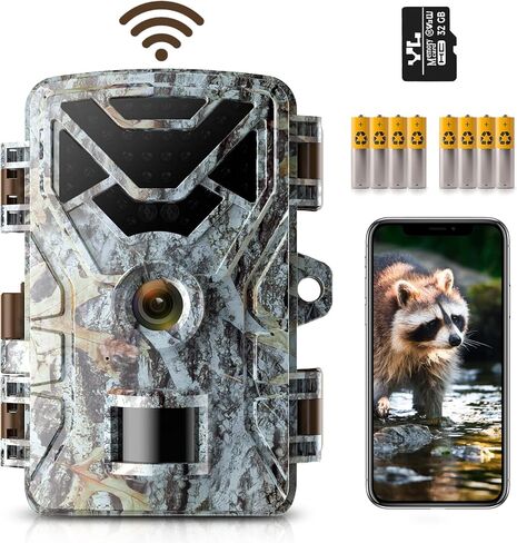 WiFi Trail Camera Game Cameras 2K 30MP with Wide Angle Motion Latest Sensor View 0.2s Trigger Speed 8 Batteries and 32GB SD Card 2.4'' HD TFT Screen Waterproof Cam for Wildlife Monitoring in Kuwait