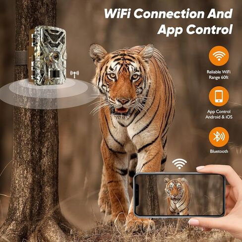 WiFi Trail Camera Game Cameras 2K 30MP with Wide Angle Motion Latest Sensor View 0.2s Trigger Speed 8 Batteries and 32GB SD Card 2.4'' HD TFT Screen Waterproof Cam for Wildlife Monitoring in Kuwait
