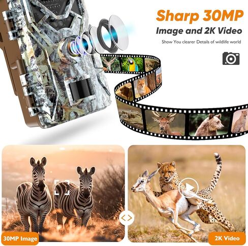 WiFi Trail Camera Game Cameras 2K 30MP with Wide Angle Motion Latest Sensor View 0.2s Trigger Speed 8 Batteries and 32GB SD Card 2.4'' HD TFT Screen Waterproof Cam for Wildlife Monitoring in Kuwait