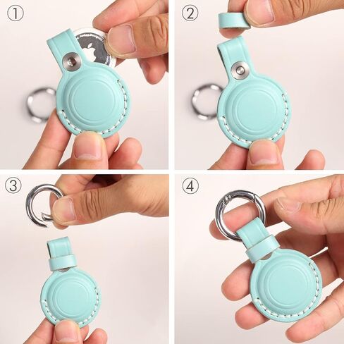 KEEPXYZ Genuine Leather Airtag Holder Suitable for Apple Airtag Keychain Leather, Small Air Tag Holder with Key Rings, Protective Airtag Case Cover Accessories - Cyan V1.0 in Saudi Arabia