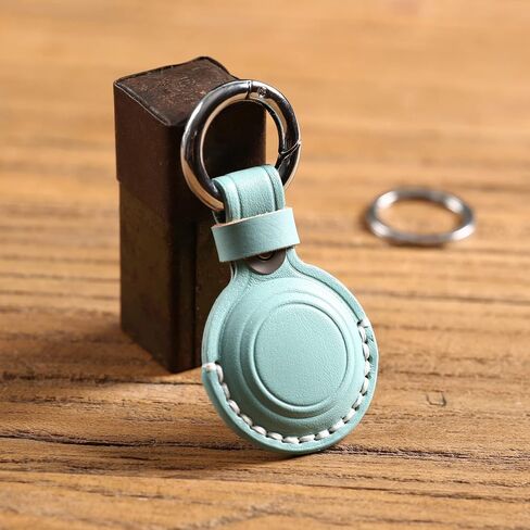 KEEPXYZ Genuine Leather Airtag Holder Suitable for Apple Airtag Keychain Leather, Small Air Tag Holder with Key Rings, Protective Airtag Case Cover Accessories - Cyan V1.0 in Saudi Arabia