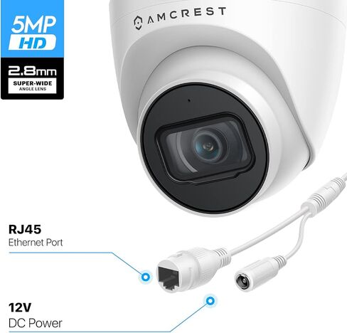 Amcrest 5MP Turret POE Camera, UltraHD Outdoor IP Camera POE with Mic/Audio, 5-Megapixel Security Surveillance Cameras, 98ft NightVision, 132° FOV, MicroSD (256GB), (IP5M-T1179EW-AI-V3) in Kuwait