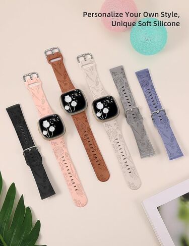 Minyee 3 Packs Floral Engraved Band Compatible with Fitbit Versa 4/Versa 3/Sense 2/Sense Band Women, Cute Soft Silicone Dandelion Flower Pattern Sport Designer Fancy Summer Strap for Versa 4 in Saudi Arabia