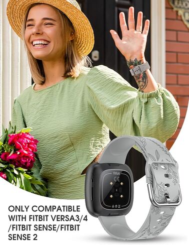 Minyee 3 Packs Floral Engraved Band Compatible with Fitbit Versa 4/Versa 3/Sense 2/Sense Band Women, Cute Soft Silicone Dandelion Flower Pattern Sport Designer Fancy Summer Strap for Versa 4 in Saudi Arabia