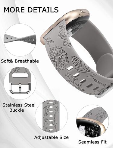 Minyee 3 Packs Floral Engraved Band Compatible with Fitbit Versa 4/Versa 3/Sense 2/Sense Band Women, Cute Soft Silicone Dandelion Flower Pattern Sport Designer Fancy Summer Strap for Versa 4 in Kuwait