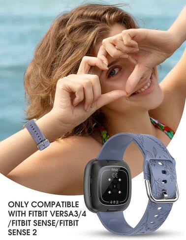 Minyee 3 Packs Floral Engraved Band Compatible with Fitbit Versa 4/Versa 3/Sense 2/Sense Band Women, Cute Soft Silicone Dandelion Flower Pattern Sport Designer Fancy Summer Strap for Versa 4 in Kuwait