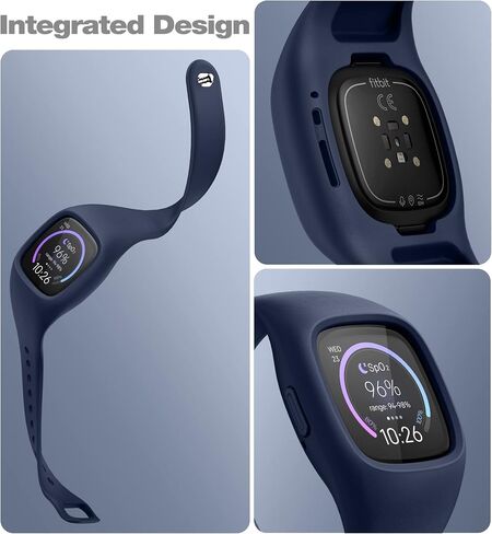 SURITCH Band Compatible with Fitbit Versa 3/Fitbit Sense bands with case,Soft Silicone Protective Case with Strap for Sport Wristbands women men (Black) in Saudi Arabia