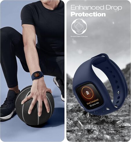 SURITCH Band Compatible with Fitbit Versa 3/Fitbit Sense bands with case,Soft Silicone Protective Case with Strap for Sport Wristbands women men (Black) in Saudi Arabia