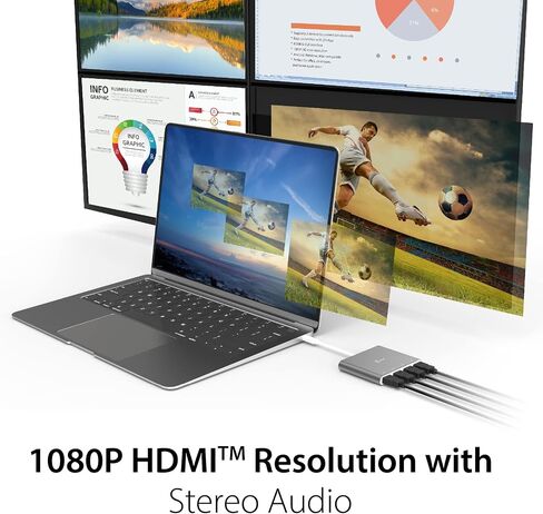 j5create USB-C to 4 Port HDMI Adapter Hub- Multi Monitor Splitter - Support 4 1080p 60Hz Displays - Compatible with Type-C MacBook and Windows Laptop (JCA366) in Saudi Arabia