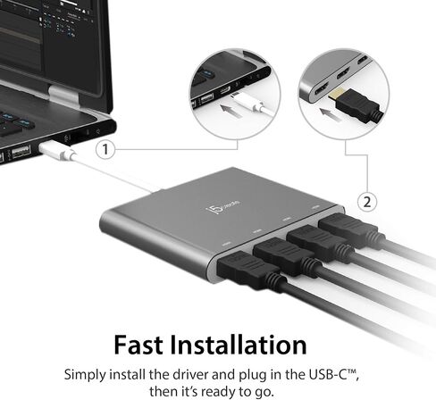 j5create USB-C to 4 Port HDMI Adapter Hub- Multi Monitor Splitter - Support 4 1080p 60Hz Displays - Compatible with Type-C MacBook and Windows Laptop (JCA366) in Saudi Arabia