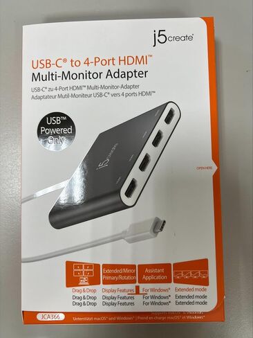 j5create USB-C to 4 Port HDMI Adapter Hub- Multi Monitor Splitter - Support 4 1080p 60Hz Displays - Compatible with Type-C MacBook and Windows Laptop (JCA366) in Saudi Arabia