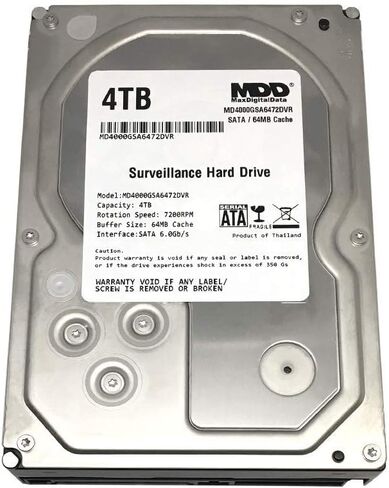 MaxDigitalData 4TB 64MB Cache 7200PM SATA 6.0Gb/s 3.5" Internal Surveillance CCTV DVR Hard Drive (MD4000GSA6472DVR) - w/ 2 Year Warranty (Renewed) in Saudi Arabia