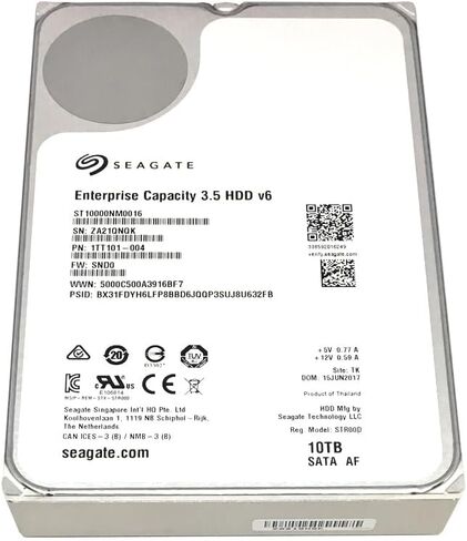 سعة مؤسسة سيجيت | ST10000NM0016 | محركات أقراص ثابتة سعة 10 تيرابايت بسرعة 7200 دورة في الدقيقة SATA بسرعة 6.0 جيجابت/ثانية وذاكرة تخزين مؤقت سعة 256 ميجابايت Hyperscale 512e مقاس 3.5 بوصات (متجددة) in Saudi Arabia