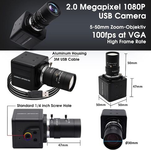SVPRO HD USB Camera 1080P with 5-50mm Zoom Lens,10X Optical Zoom USB Web Camera Manual Focus with CMOS OV2710 Sensor,High Speed 100fps/60pfs/30fps Video Camera for PC Computer,Laptop in Kuwait