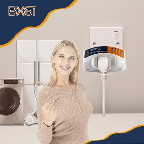 BXST واقي التيار 220 فولت للثلاجات، واقي جهد منفذ واحد 20 أمبير 4400 واط للأجهزة المنزلية الرئيسية مع تأخير 3 أمتار، جهد سفلي قابل للتعديل، مفتاح تشغيل/إيقاف، 140 جول in Kuwait