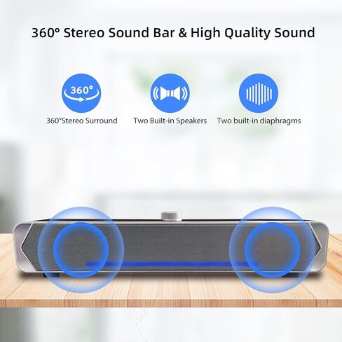 MARBOO Computer Speakers for Desktop Monitors，Bluetooth Computer Soundbar，High-Fidelity Stereo Sound，USB-Powered bar Speaker，Suitable for Desktop Computers, laptops, Tablets and Smartphones. in Kuwait