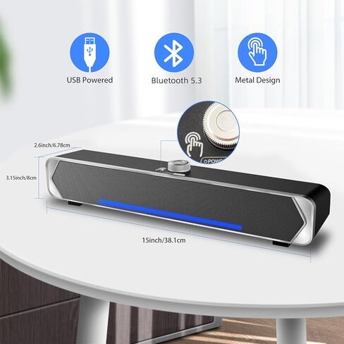 MARBOO Computer Speakers for Desktop Monitors，Bluetooth Computer Soundbar，High-Fidelity Stereo Sound，USB-Powered bar Speaker，Suitable for Desktop Computers, laptops, Tablets and Smartphones. in Kuwait