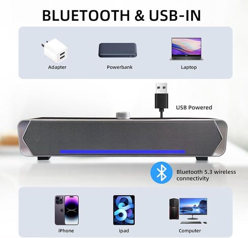 MARBOO Computer Speakers for Desktop Monitors，Bluetooth Computer Soundbar，High-Fidelity Stereo Sound，USB-Powered bar Speaker，Suitable for Desktop Computers, laptops, Tablets and Smartphones. in Kuwait