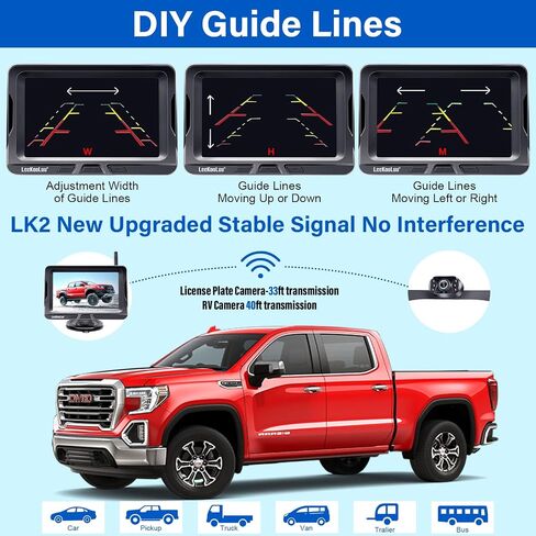 LeeKooLuu Wireless Backup Camera 5 Inch Rear View Monitor Kit HD 1080P Bluetooth Reverse Cameras for Truck Car Van Camper Two Channels Waterproof Night Vision DIY Parking Guide Lines LK2 in Saudi Arabia
